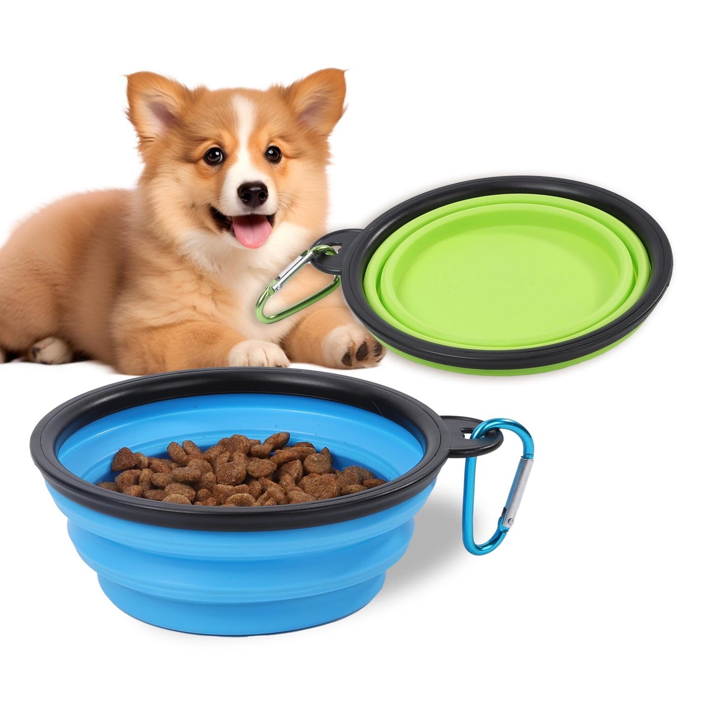 FoldFeed Collapsible Silicone Dog Travel Bowls — 2-Pack Food & Water Bowls for Hiking, Camping & Road Trips
