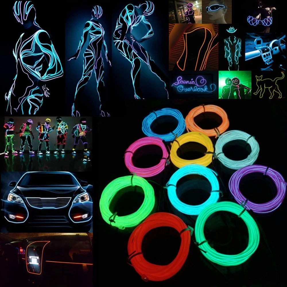 EL Wire Neon Glow Light – Flexible LED String Rope for Car, Party & DIY Decor