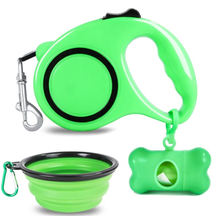 Dog Travel Kit – Leash, Foldable Bowl & Waste Bag Dispenser