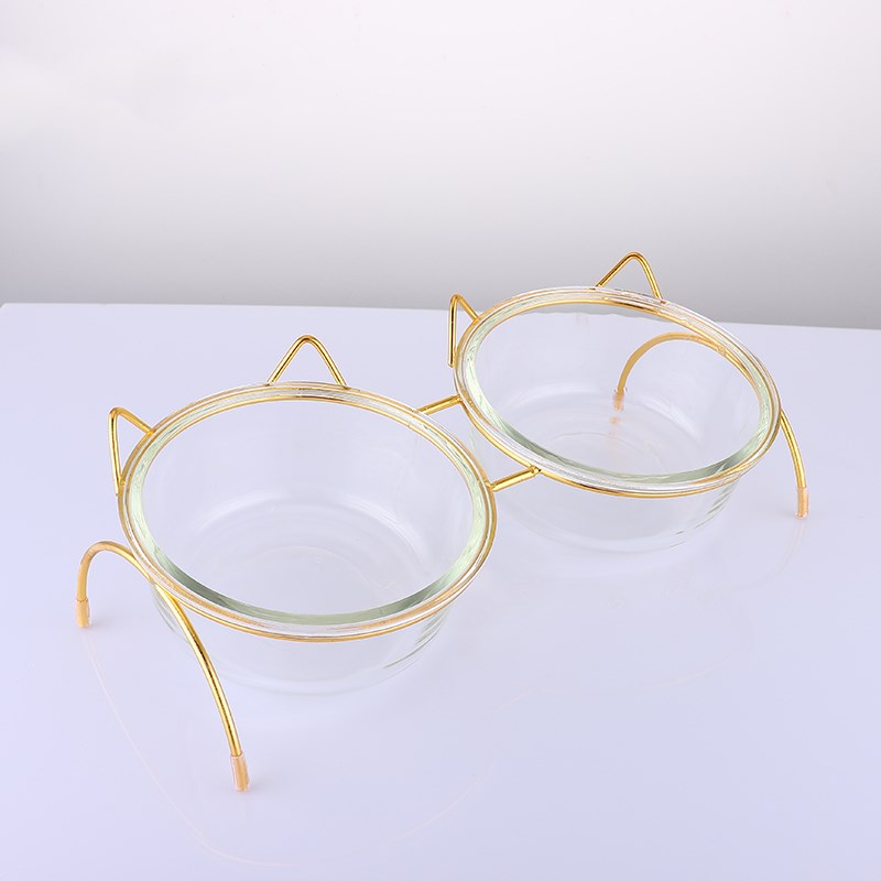 Glass Cat & Dog Bowl with Iron Stand – Stylish Elevated Pet Feeder