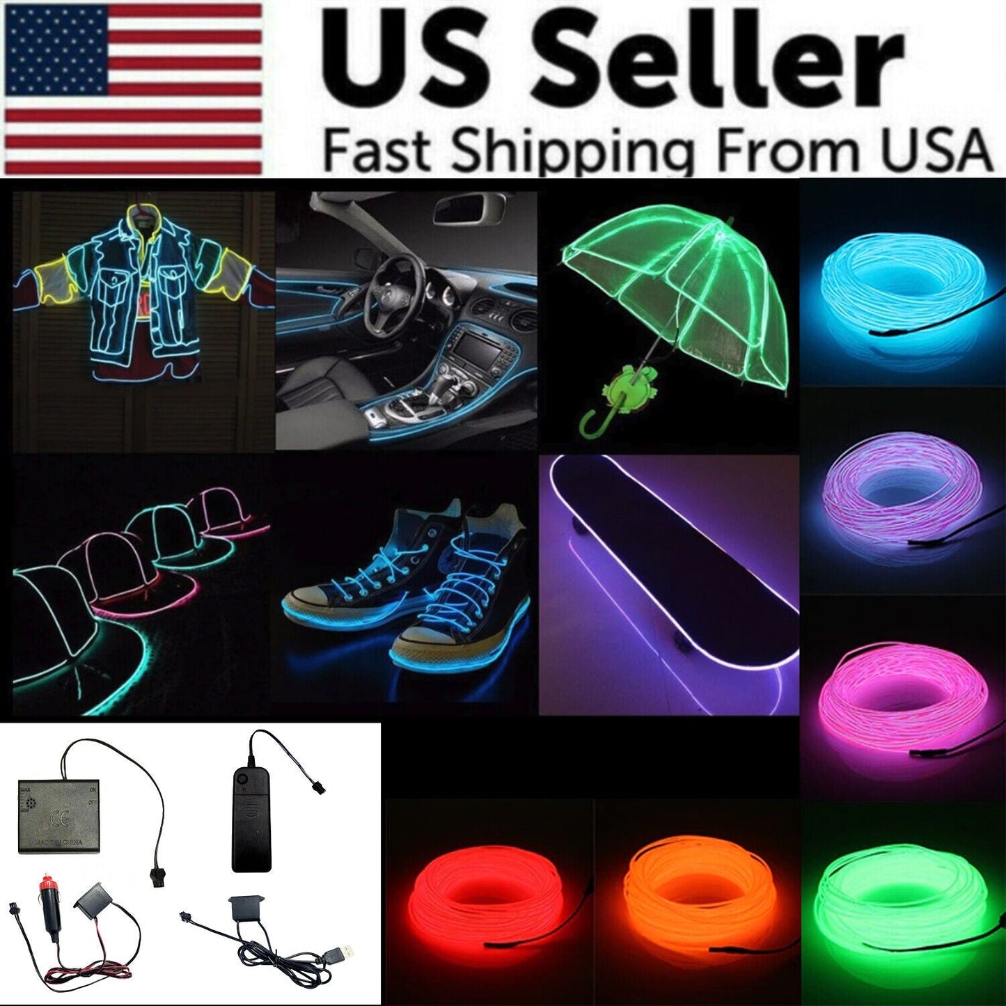 EL Wire Neon Glow Light – Flexible LED String Rope for Car, Party & DIY Decor