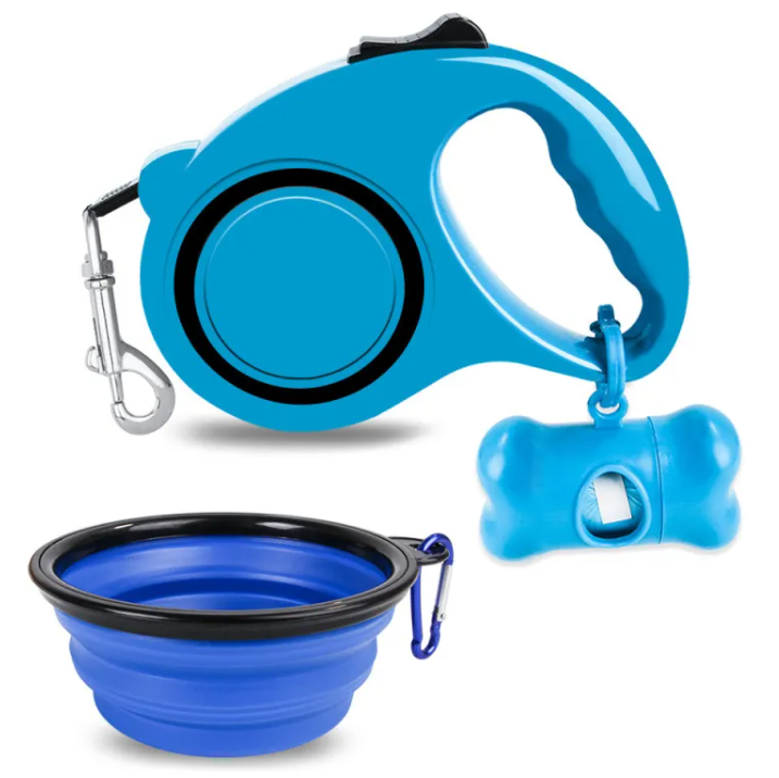 Dog Travel Kit – Leash, Foldable Bowl & Waste Bag Dispenser