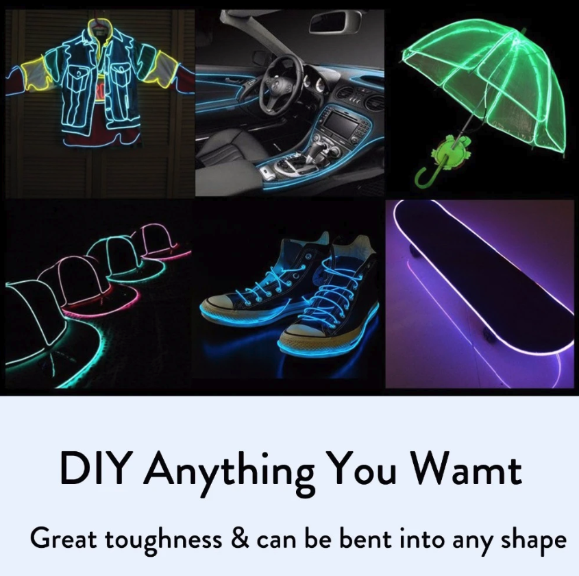 EL Wire Neon Glow Light – Flexible LED String Rope for Car, Party & DIY Decor