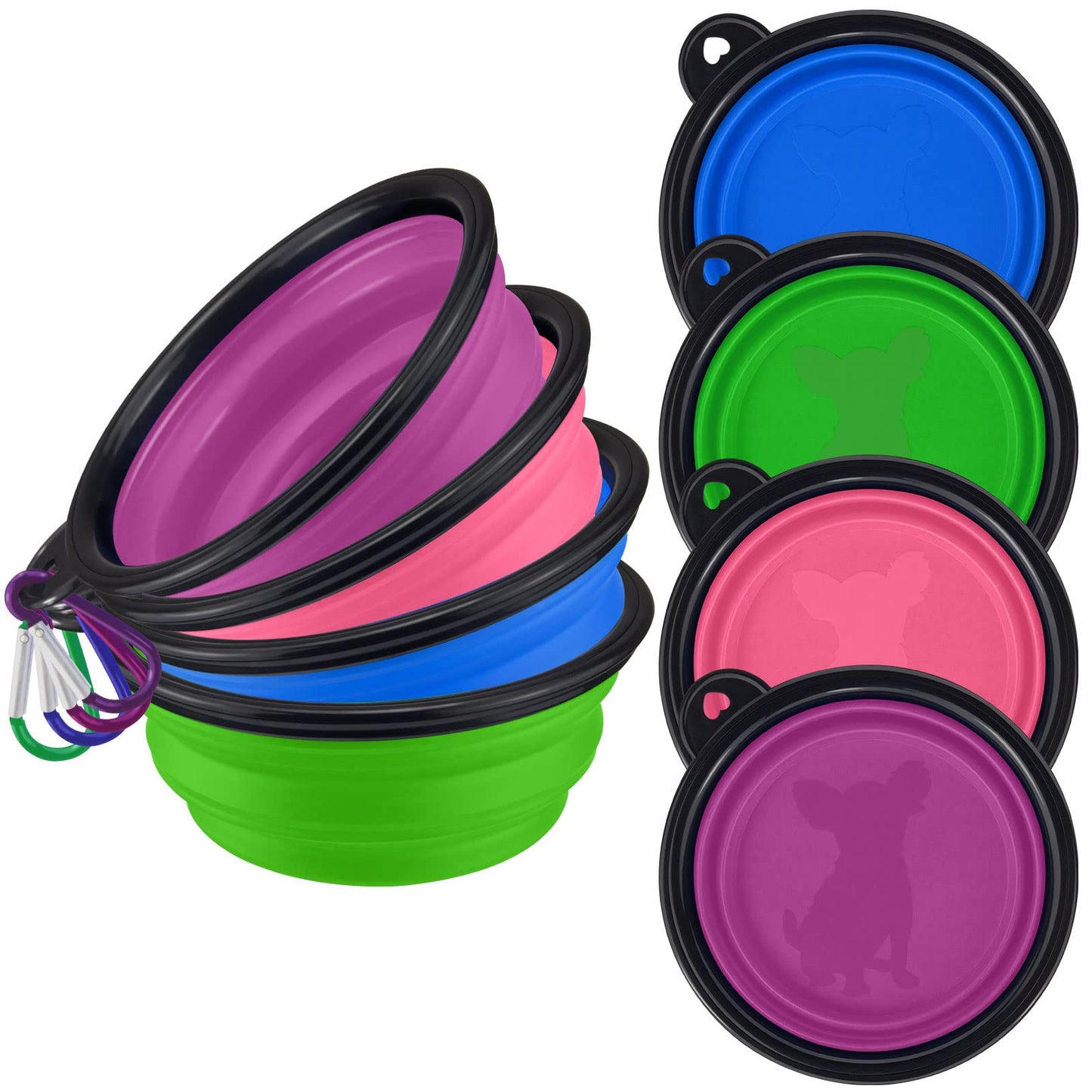 Collapsible Dog Bowl 4-Pack – Portable Silicone Travel Bowl with Carabiner