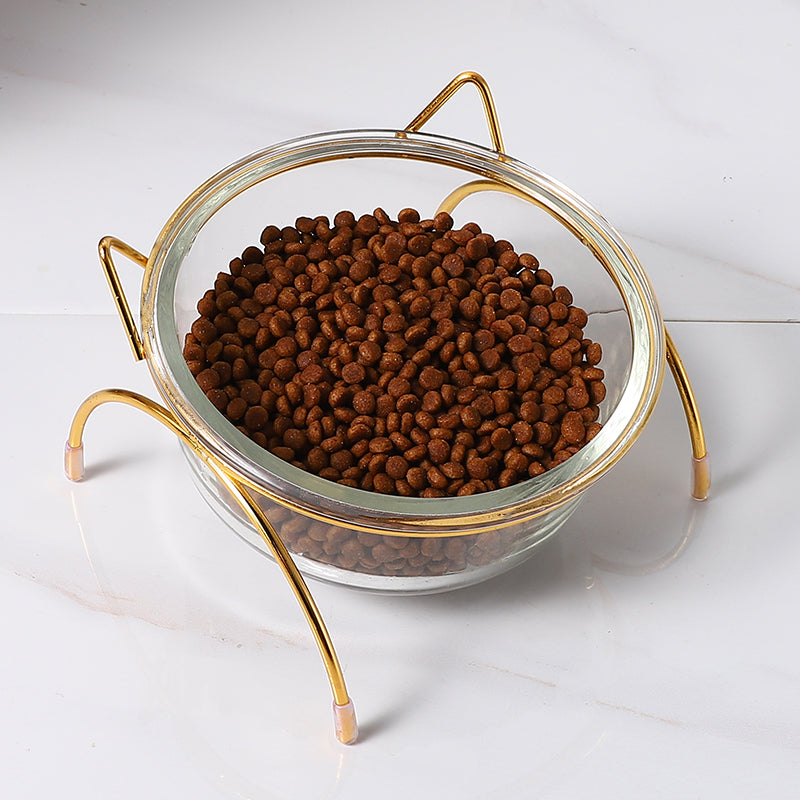 Glass Cat & Dog Bowl with Iron Stand – Stylish Elevated Pet Feeder