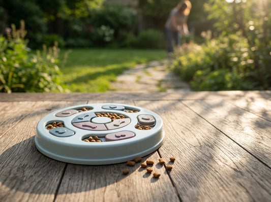 Interactive Dog Puzzle Feeding Bowl — Lifestyle - Outdoor | Generated by Modelize